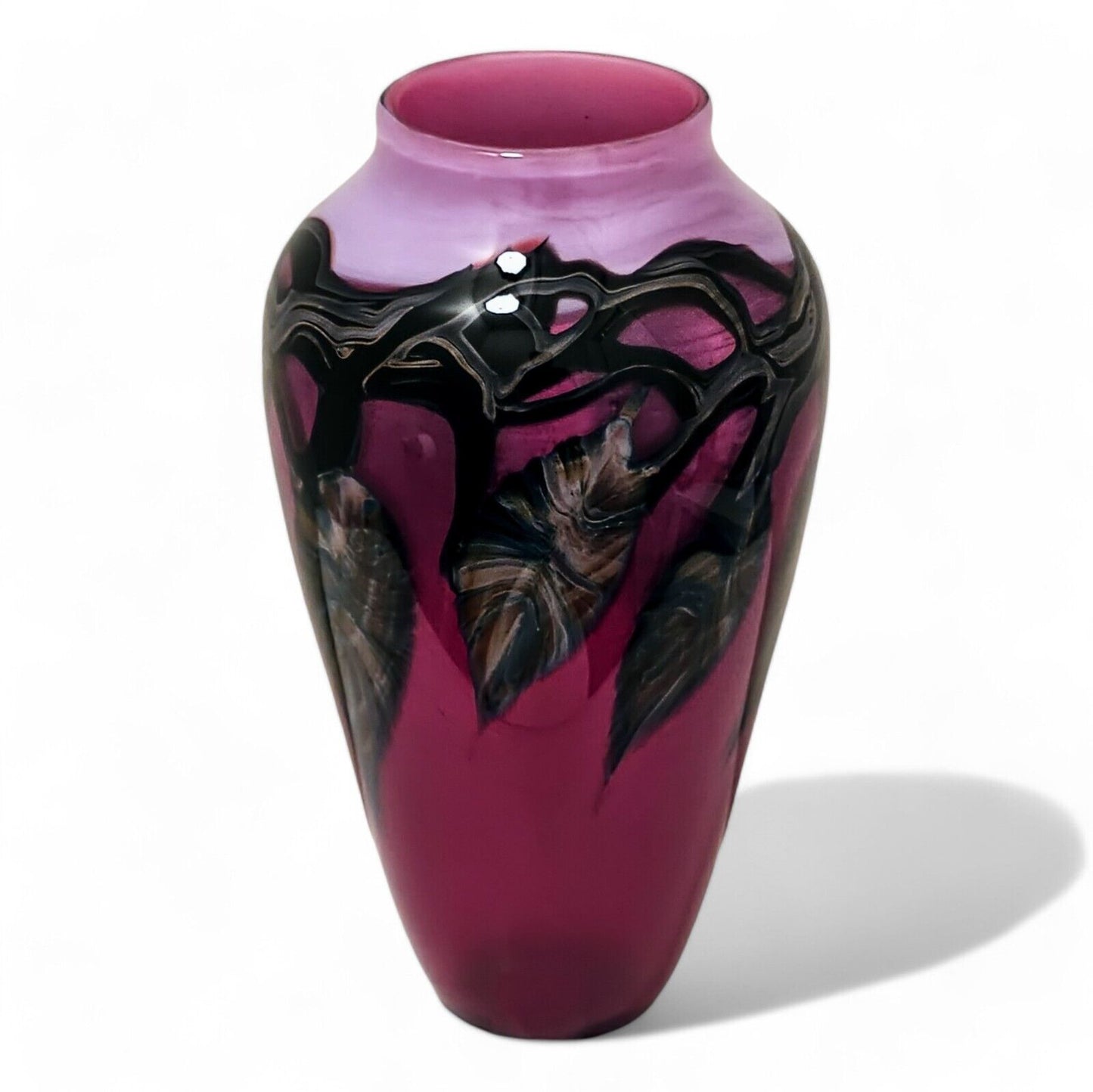 David Lotton Leaf & Vine Studio Glass Art Vase | Shades of Purple | Signed 1993