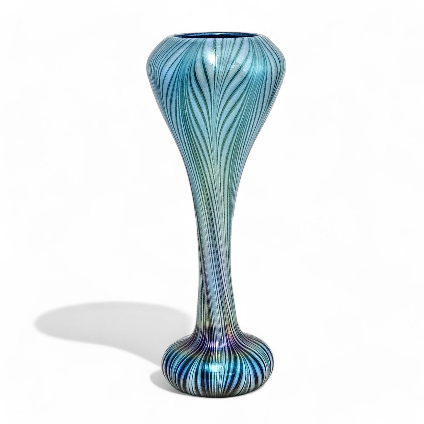 Charles Lotton Blown Glass Art Vase in Blue Pulled Feather | Signed Dated 2009