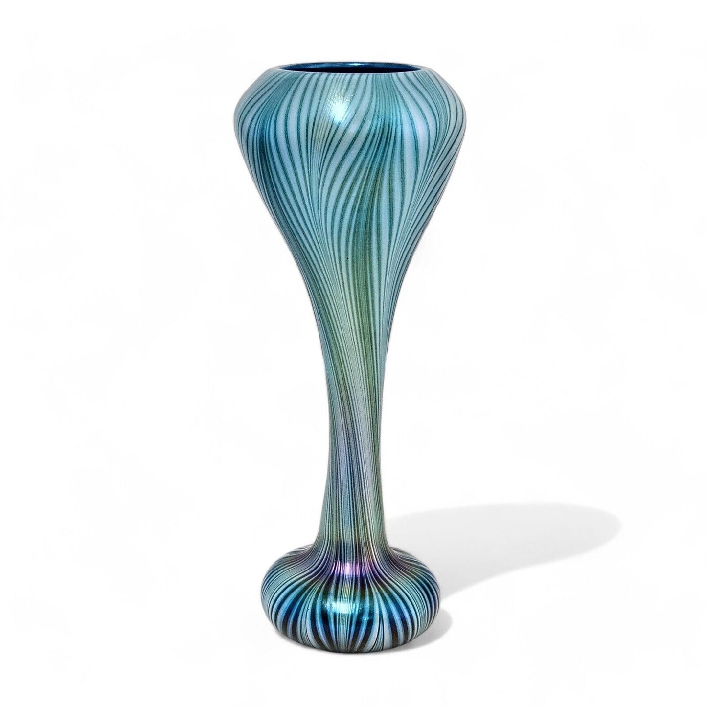 Charles Lotton Blown Glass Art Vase in Blue Pulled Feather | Signed Dated 2009