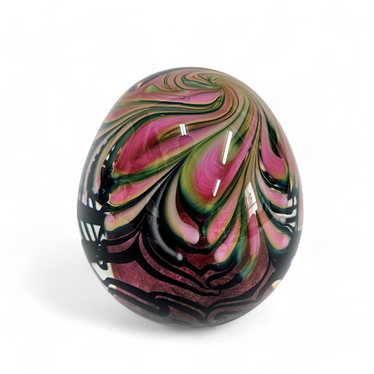 Jeremy Stout/Lotton Glass Swirled Paperweight | Pink/Black Signed 2009