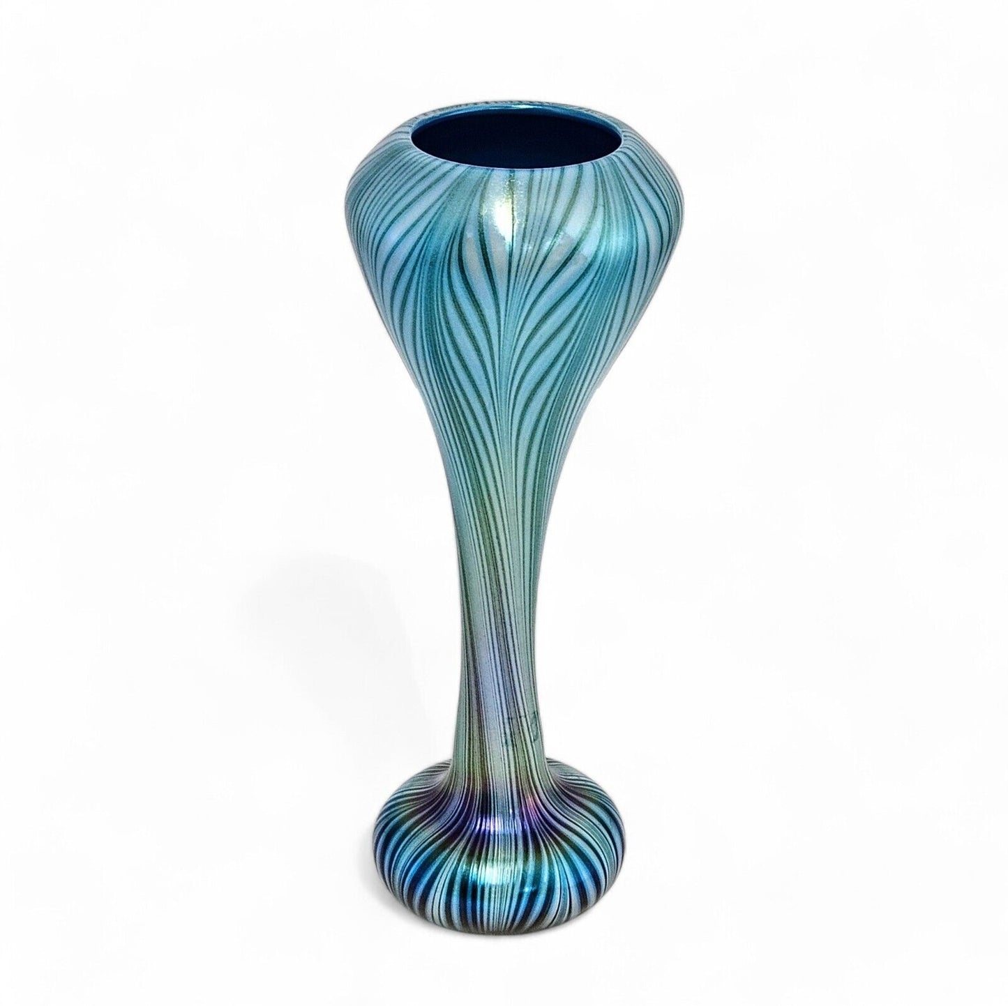 Charles Lotton Blown Glass Art Vase in Blue Pulled Feather | Signed Dated 2009