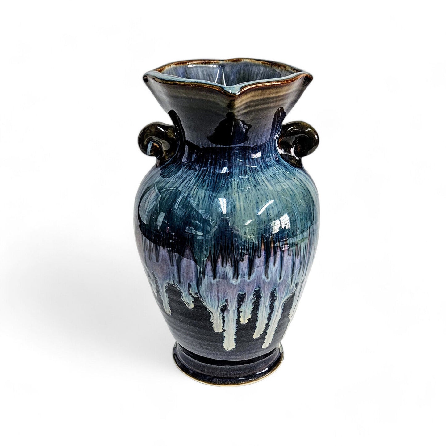 Bill Campbell Pottery Vase in Blues and Purple Drip Glaze | 9.5 Inches Tall