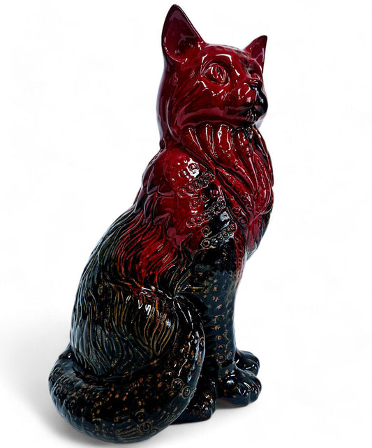 Royal Doulton Flambé Cat | Vintage Large Cat Figurine