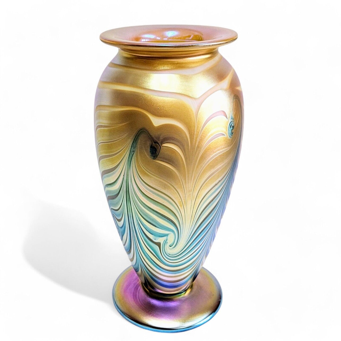 Robert Eickholt Blown Glass Vase | 11.5 inch Signed Dated 2003 | Pulled Feather