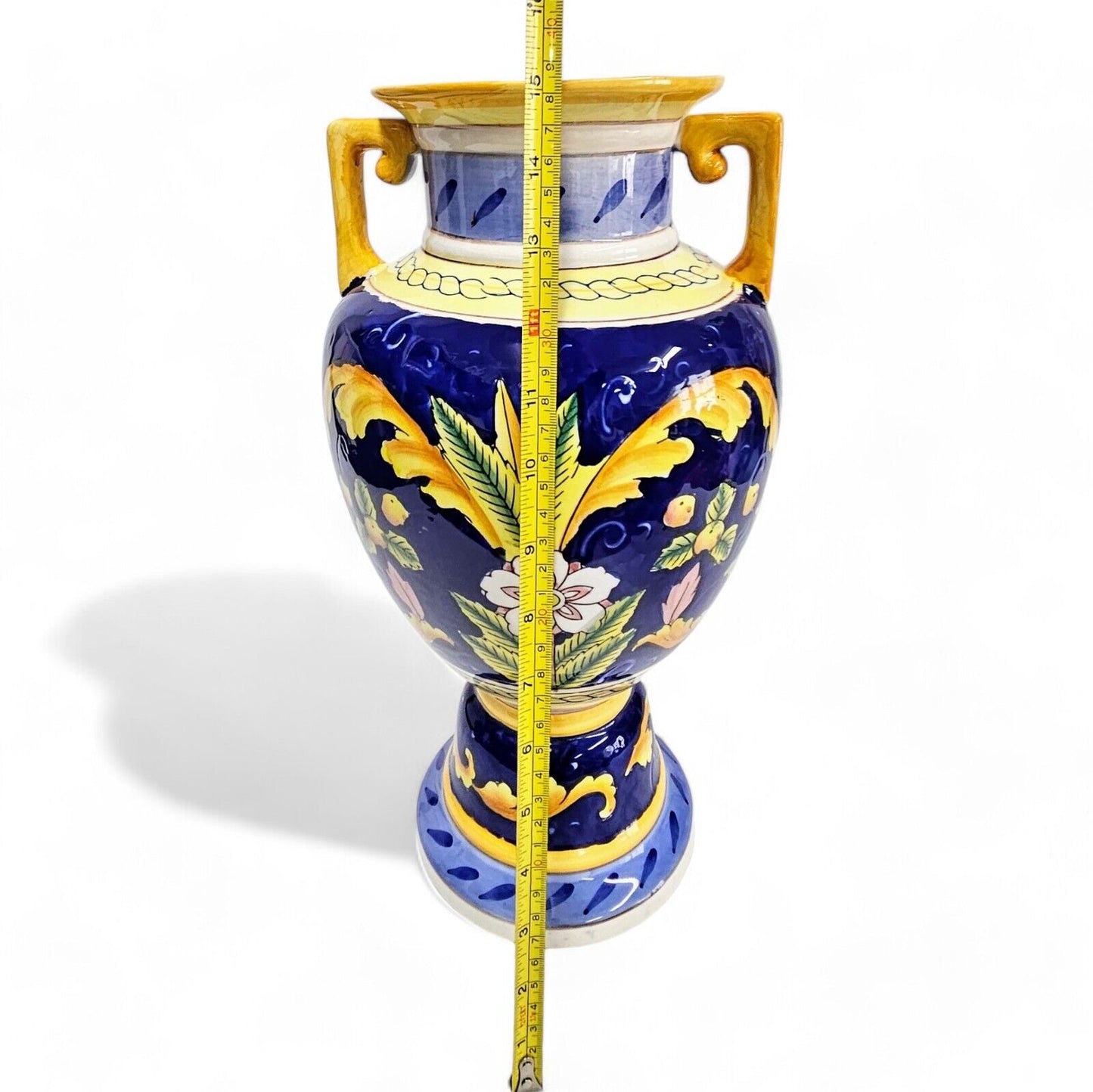 Large Italian Hand Painted Vase | Majolica - Deruta (?) | 15 Inches Tall