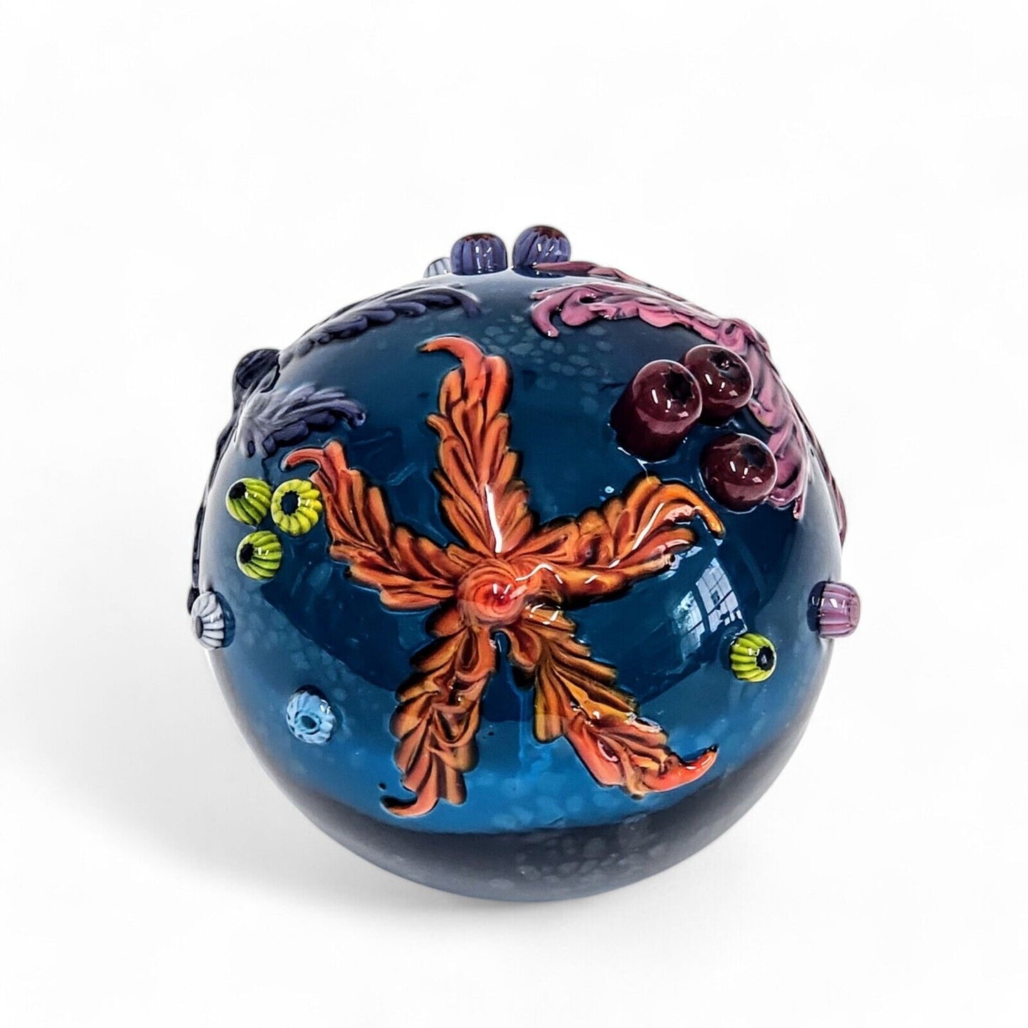 Steven Lundberg Surface Coral Millefiori Art Glass Paperweight Signed & Dated