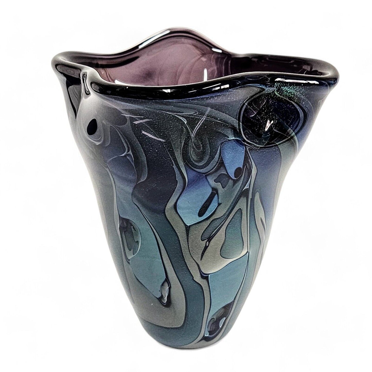 Robert Eickholt Blown Glass Vase | 7 Inches Tall | Cosmic Blue Series(?) Signed