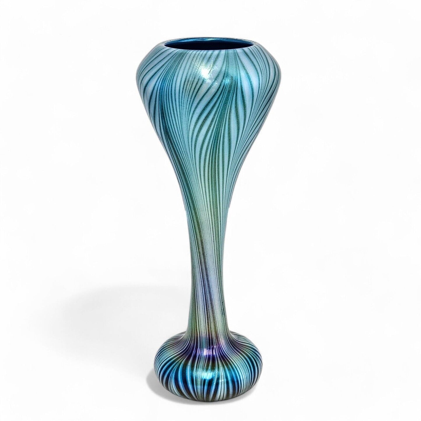 Charles Lotton Blown Glass Art Vase in Blue Pulled Feather | Signed Dated 2009