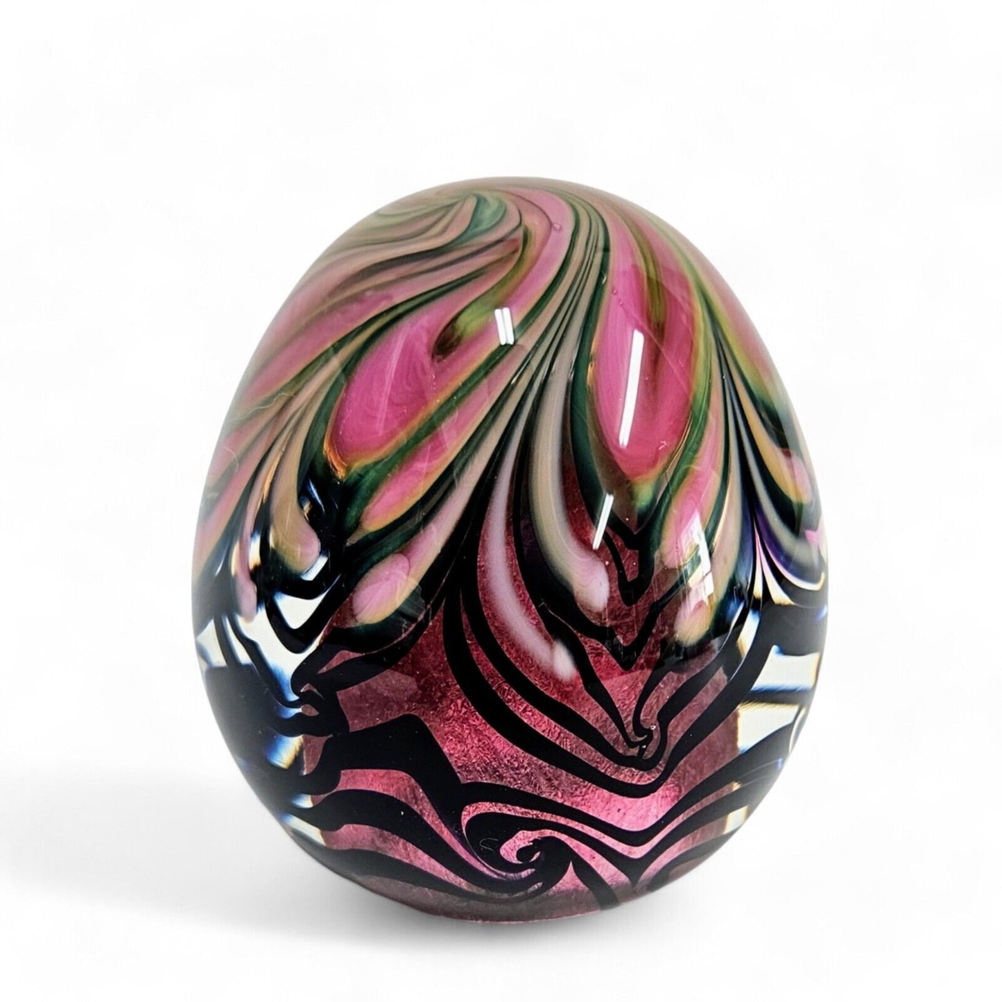 Jeremy Stout/Lotton Glass Swirled Paperweight | Pink/Black Signed 2009