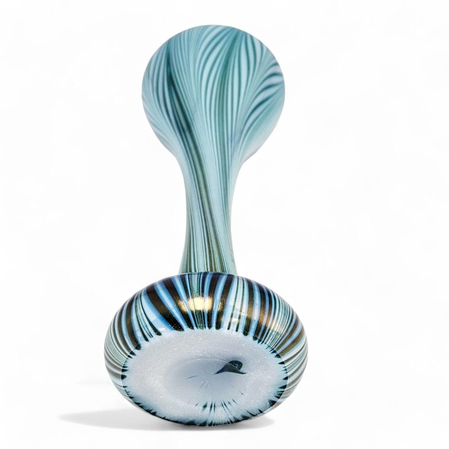 Charles Lotton Blown Glass Art Vase in Blue Pulled Feather | Signed Dated 2009