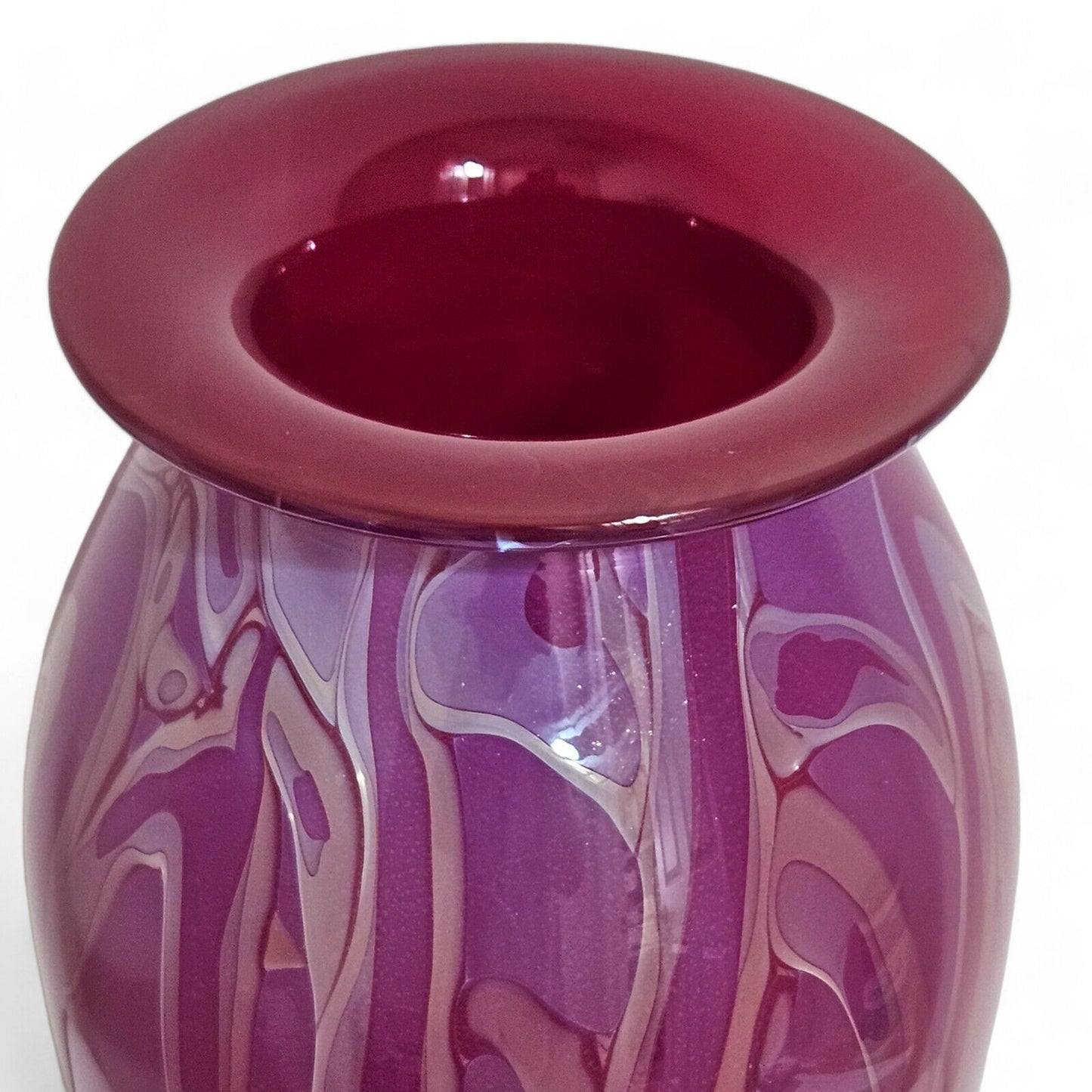 Robert Eickholt Blown Glass Art Vase | Signed 2002 | Magenta Purple | 11" Tall