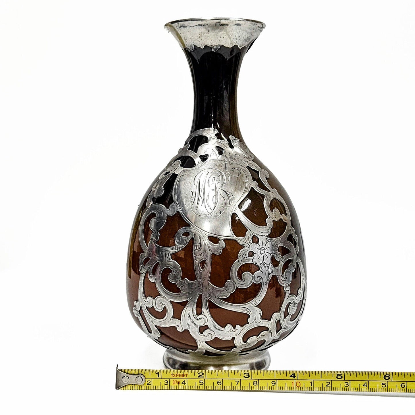 Rookwood Pottery & Gorham Fine Silver Overlay Monogram Vase Late 18th Century