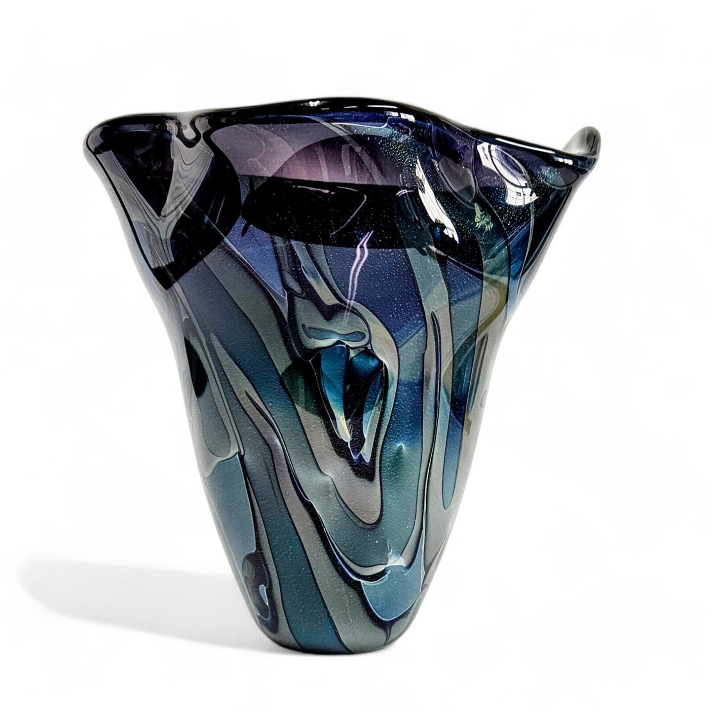 Robert Eickholt Blown Glass Vase | 7 Inches Tall | Cosmic Blue Series(?) Signed