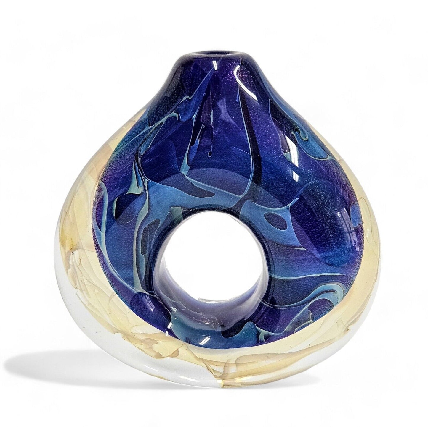 Robert Eickholt Blown Glass Encased Bud Vase | Signed Dated 2001 | Cosmic Blue