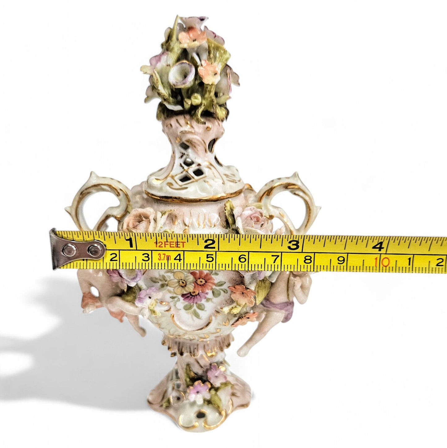 Antique Meissen Porcelain Miniature Urn Winged Cherubs with Gold Gilt- 19th Cent