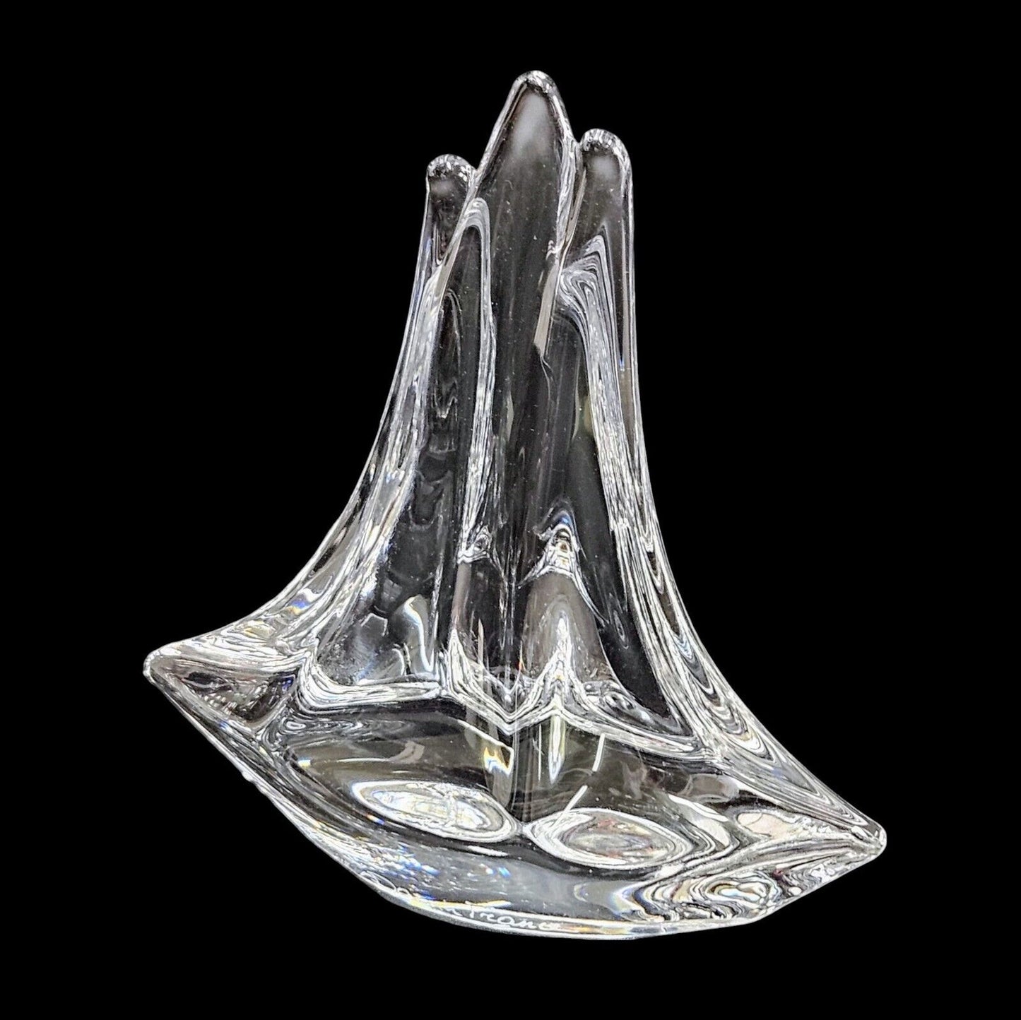 Daum France Crystal Three Masted Sailboat Figure Paperweight 4"